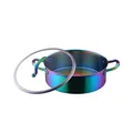 Rainbow plated SUS 304 stainless steel hot pot with glass lid and dual handles - 304 Encapsulated Base Clear Pot (A425) / AB Color