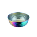Rainbow plated stainless steel salad bowl with unique hammered honeycomb texture - AB Color