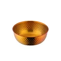Polished golden hammered stainless steel salad bowl with copper rim gradient - Magic Red