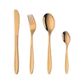 Set di posate moderno da 4 pezzi in acciaio inossidabile oro opaco con coltello e forchetta - Oro (C296D)