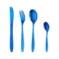 Modern 4-piece blue stainless steel cutlery set with mirror finish steak knife and forks - Blue (C296D)