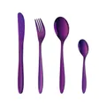 Modern 4-piece purple electroplated stainless steel cutlery set with a mirror finish - Purple (C296D)