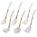 White and gold stainless steel silicone kitchen utensil set featuring six cooking tools - Silicone Kitchen Utensil Set (A524) / White+Gold