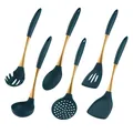 6-piece teal silicone kitchen utensil set with golden metal handles and hanging holes - Silicone Kitchen Utensil Set (A524) / Green + Gold