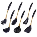 6-piece black silicone and gold stainless steel kitchen utensil set with matte handles - Silicone Kitchen Utensil Set (A524) / Black + Gold