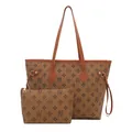 Set borsa tote classica marrone con pochette coordinata in stile vintage chic - Marrone