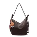 Grande borsa tote minimalista in pelle scamosciata marrone con ciondolo a cuore e tracolla - Con Ciondolo / caffè