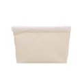 Schicke beige Kunstleder-Clutch mit weißem Plüsch-Kunstpelzbesatz und rechteckigem Design - Weiß