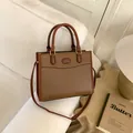 Dreiteiliges Boston-Taschenset in Erdbraun mit Doppelgriffen und Schultergurt - Hellbraun
