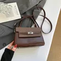 Deep brown crossbody bag with plaid pattern flap and silver metallic twist lock - Coffee No Charm