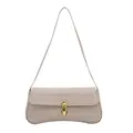 Beige faux crocodile skin baguette bag with gold metal buckle for women - Khaki