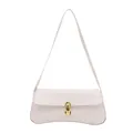 Off-white crocodile pattern faux leather baguette bag with a gold oval metal clasp - White