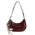 Sac Hobo bordeaux rétro avec breloque cœur léopard et pompons marrons élégants - Avec Pendentif / Rouge