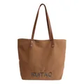 Sac fourre-tout en toile marron avec poignées en cuir et broderie RUITAO - Sans Pendentif / Marron
