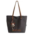 Sac cabas en toile gris foncé avec anses en cuir marron et broderie RUITAO - Avec Pendentif / Brun Foncé