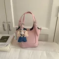 Roze emmertas van leer met litchi-patroon en een schattige teddybeer-hanger - Zonder Hanger / Roze