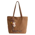 Sac cabas en toile marron avec broderie RUITAO et pendentif mouton en peluche - Avec Pendentif / Marron
