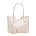 Borsa tote minimalista in pelle PU bianco crema con pochette coordinata e tracolla - Bianco Sporco