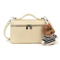 Elegante bolso de mano beige con textura de lichi, cremallera doble y colgante de perro peluche - Con Colgante / Blanco Roto