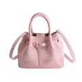 Elegante borsa a secchiello rosa testurizzata con manici in pelle e tracolla regolabile - Senza Ciondolo / Rosa
