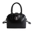 Sac cabas noir élégant en forme de coquille avec finition brillante et boucle ronde - Noir sans Pendentif