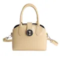 Sac coquille élégant beige en cuir lisse avec boucle circulaire argentée chic - Jaune sans pendentif