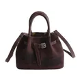 Brown canvas bucket bag with leather handles and silver buckle detail for women - No Pendant / Coffee