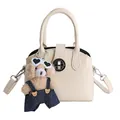 Elegante borsa a conchiglia bianco crema con ciondolo a cucciolo e chiusura in metallo - Bianco Con Pendente