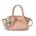 Pink lychee texture bucket bag with a cute bear charm and silver twist lock detail - With Pendant / Pink