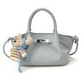 Light blue lychee textured bucket bag with silver twist lock and cute bear charm - With Pendant / Blue