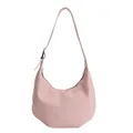 Elegant pale pink PU leather crescent shoulder bag with adjustable silver buckle strap - Pink