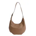 Brown faux leather crescent hobo bag with adjustable shoulder strap and silver hardware - Khaki
