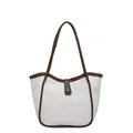 Vintage retro white and brown contrast tote bag with structured top handles - White Without Pendant