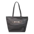 Borsa tote in tela grigio scuro con finiture scozzesi e tracolle lunghe - Marrone Scuro