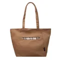 Borsa tote in tela marrone con dettaglio a quadri e spallacci per il pendolarismo casual - Marrone