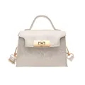Mini silver trapezoid handbag in metallic crackle faux leather with golden lock - White