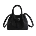 Sac seau vintage noir avec ceinture décorative, boucles argentées et poignées - Noir sans Pendentif