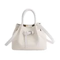 Sac seau blanc crème minimaliste avec boucle argentée décorative et poignées - Blanc Sans Pendentif