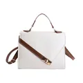 Minimalist cream white crossbody bag with vertical textures and brown leather straps - Off White