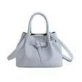 Light blue PU leather bucket bag with decorative belt buckle and top handle - Blue Without Charm