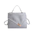 Minimalist silver-grey tote bag with vertical textures and gold metal twist lock buckle - Silver