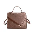 Brown vintage square handbag with vertical texture, top handle, and golden twist lock - Brown