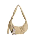 Elegante cremefarbene Halbmond-Lederhandtasche mit Knotengurt und Pferdeanhänger - Mit Anhänger / Gelb