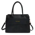 Chic black handbag with snakeskin embossing and golden hardware for women - Black