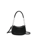 Bolso de mano negro semicircular con texto dorado y asa decorativa de cadena metal - Negro