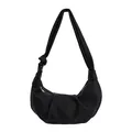 Borsa a mezzaluna nera minimalista con trama litchi e tracolla annodata elegante - Senza Ciondolo / Nero