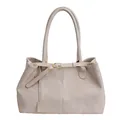Borsa tote retrò beige in ecopelle con manici lunghi e dettagli di cuciture verticali - Bianco