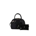 Vintage black crocodile pattern shell handbag set with a mini envelope coin purse - Black