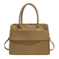 Chic khaki faux leather handbag with crocodile texture and Fashion & Bags printed logo - Khaki
