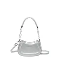 Bolso de media luna plateado minimalista con asa de cadena y correa ajustable - Plateado